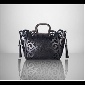 Ralph Lauren RARE Black lasercut scroll leather bag